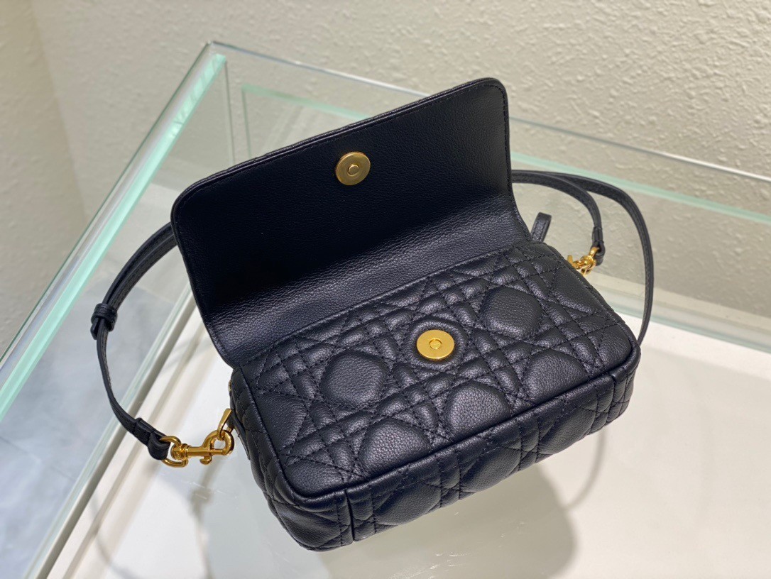 Dior Caro Pouch In Black Cannage Calfskin 491