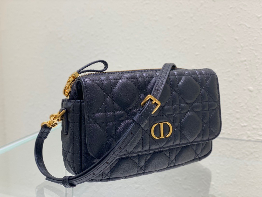 Dior Caro Pouch In Black Cannage Calfskin 491