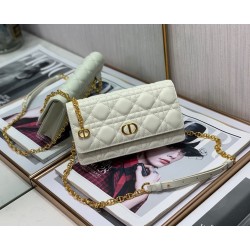 Dior Caro Chain Pouch In White Cannage Calfskin 589