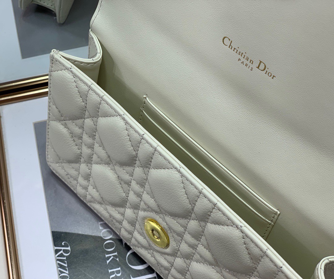 Dior Caro Chain Pouch In White Cannage Calfskin 589