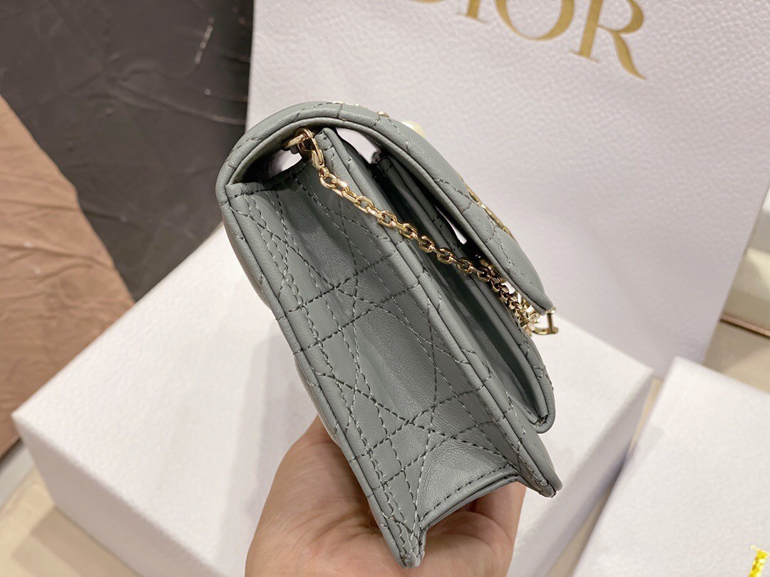 Dior Lady Dior Chain Pouch In Grey Cannage Lambskin 618