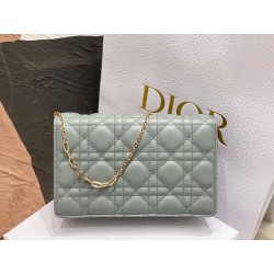 Dior Lady Dior Chain Pouch In Grey Cannage Lambskin 618