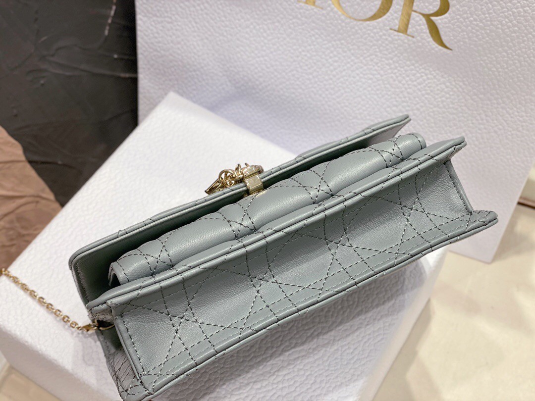 Dior Lady Dior Chain Pouch In Grey Cannage Lambskin 618