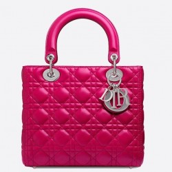 Dior Medium Lady Dior Bag In Rose Red Lambskin 758