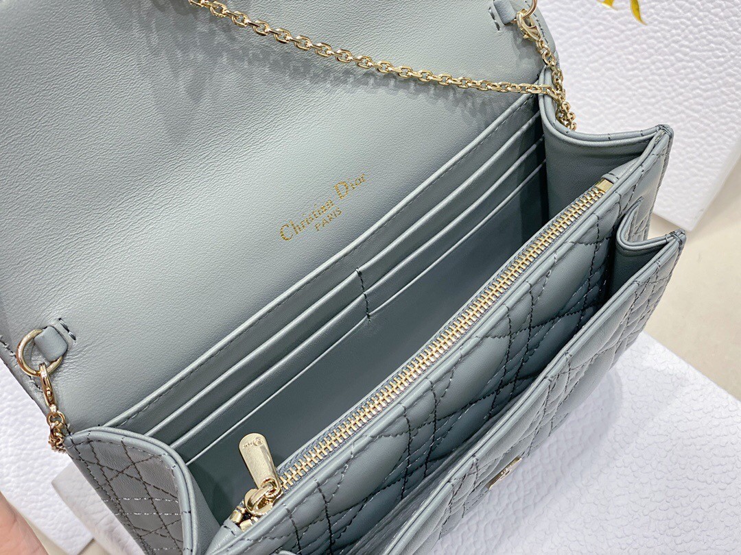 Dior Lady Dior Chain Pouch In Grey Cannage Lambskin 618