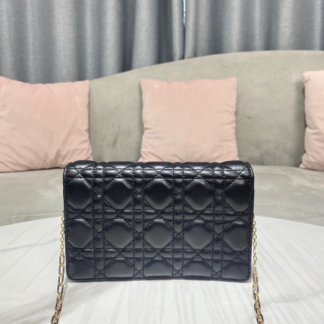 Dior Lady Dior Chain Pouch In Black Cannage Lambskin 645