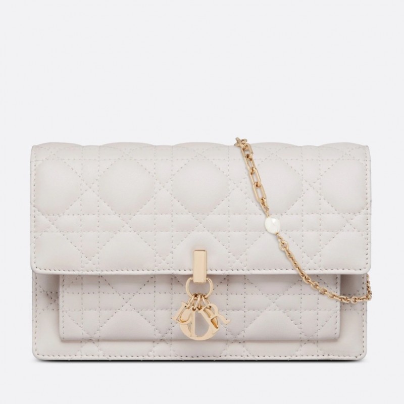 Dior Lady Dior Chain Pouch In White Cannage Lambskin 675