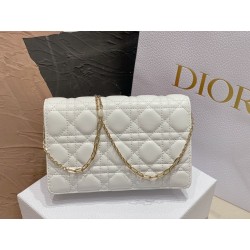 Dior Lady Dior Chain Pouch In White Cannage Lambskin 675