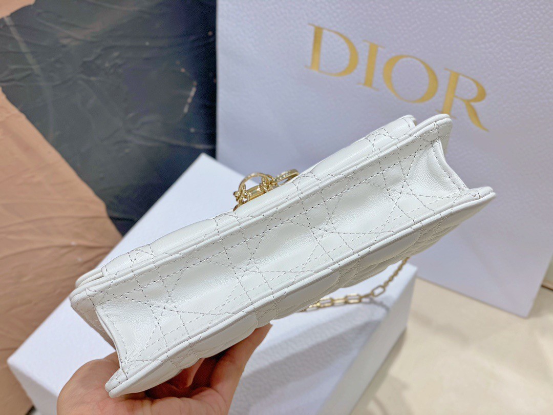 Dior Lady Dior Chain Pouch In White Cannage Lambskin 675