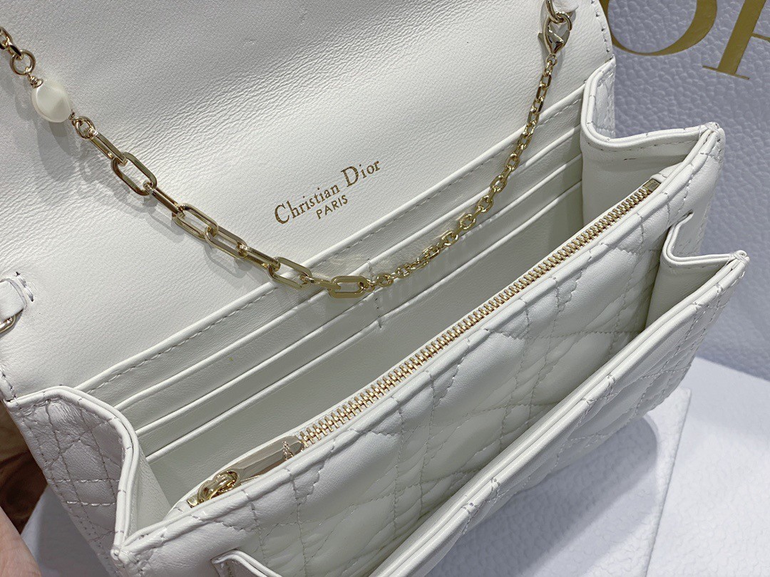 Dior Lady Dior Chain Pouch In White Cannage Lambskin 675