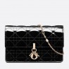 Dior Lady Dior Chain Pouch In Black Patent Calfskin 709