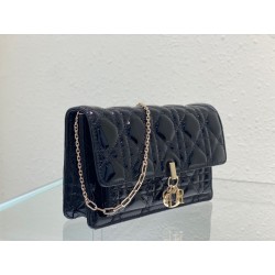 Dior Lady Dior Chain Pouch In Black Patent Calfskin 709