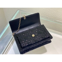 Dior Lady Dior Chain Pouch In Black Patent Calfskin 709