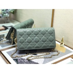 Dior Lady Dior Clutch With Chain In Grey Patent Leather 404