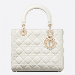 Dior Medium Lady Dior Bag In White Lambskin 713