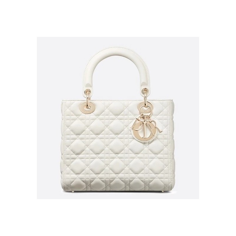 Dior Medium Lady Dior Bag In White Lambskin 713