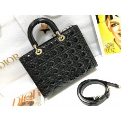 Dior Large Lady Dior Bag In Black Patent Cannage Calfskin 570