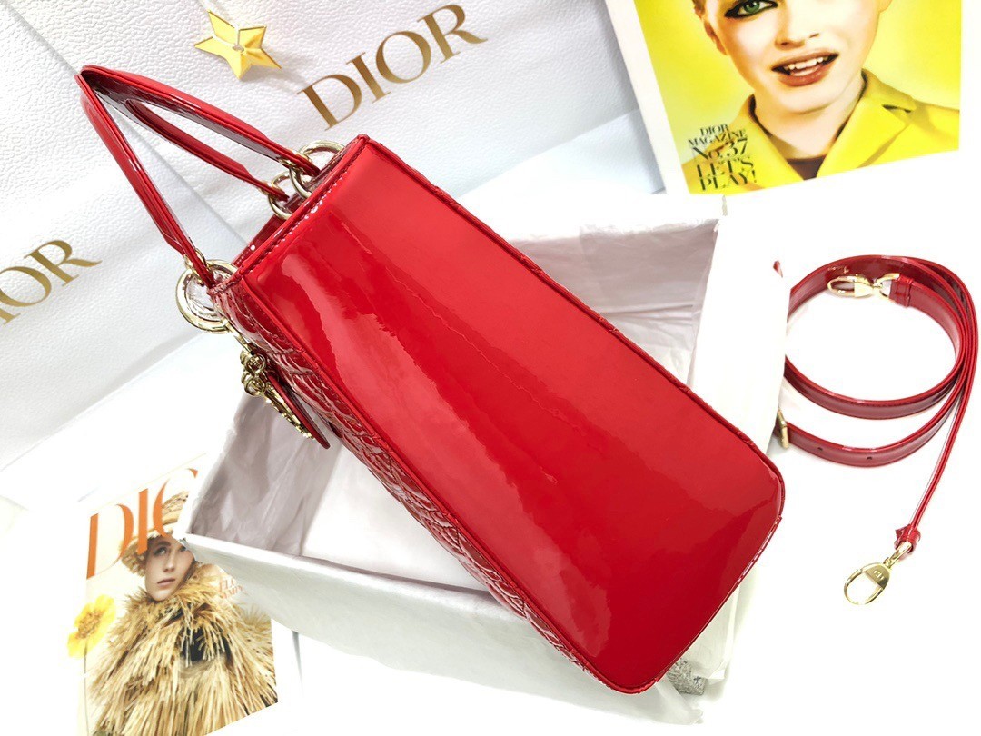 Dior Large Lady Dior Bag In Red Patent Cannage Calfskin 599