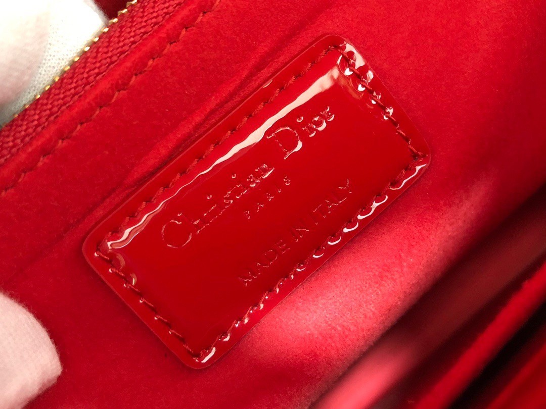 Dior Large Lady Dior Bag In Red Patent Cannage Calfskin 599