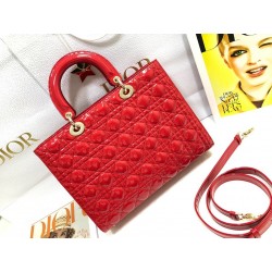 Dior Large Lady Dior Bag In Red Patent Cannage Calfskin 599