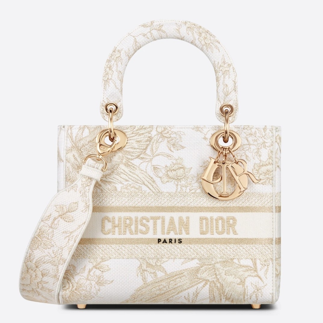 Dior Medium Lady D-Lite Bag In Gold Jardin d'Hiver Embroidery 627