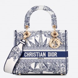 Dior Medium Lady D-Lite Bag In Blue Multicolor Rêve d'Infini Embroidery 741