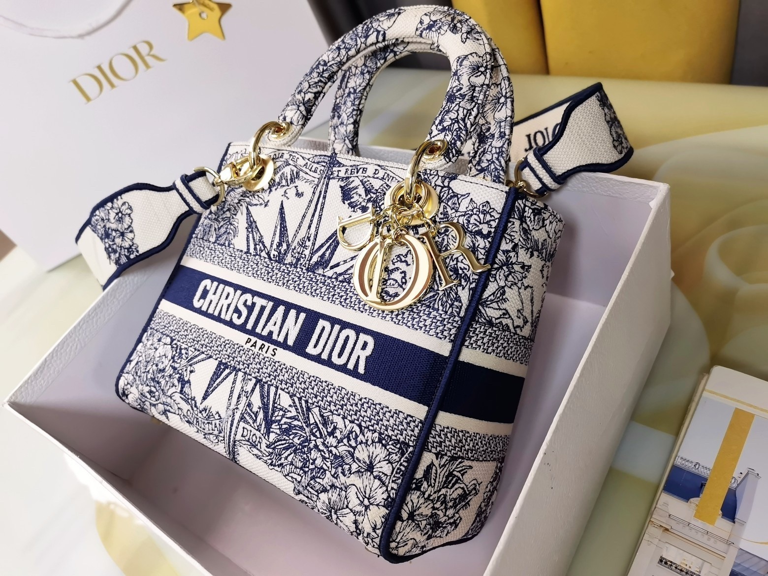 Dior Medium Lady D-Lite Bag In Blue Multicolor Rêve d'Infini Embroidery 741