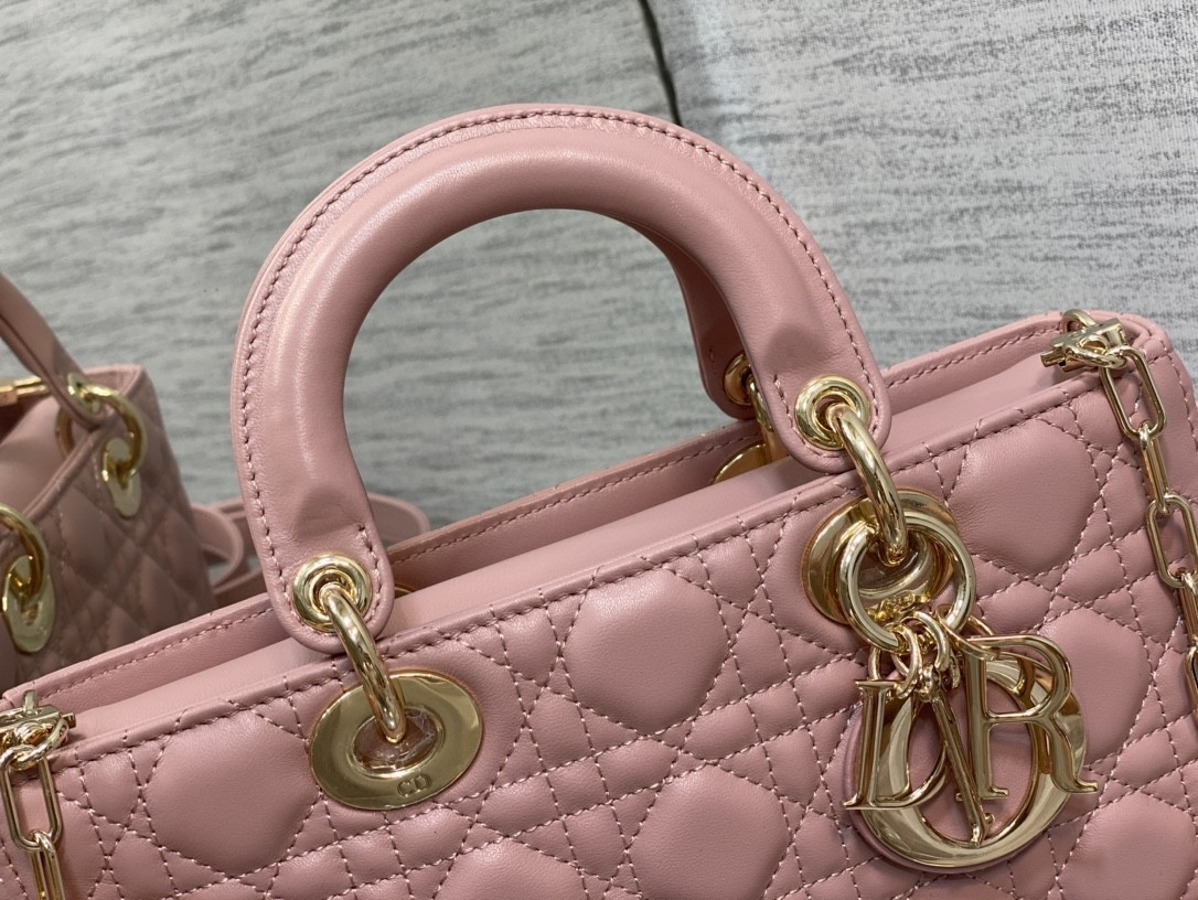 Dior Lady D-Joy Medium Bag In Peony Pink Cannage Lambskin 388