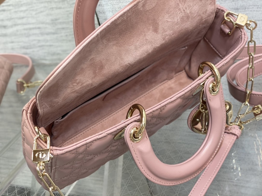 Dior Lady D-Joy Medium Bag In Peony Pink Cannage Lambskin 388