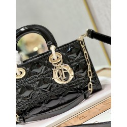 Dior Lady D-Joy Medium Bag In Black Patent Cannage Calfskin 670