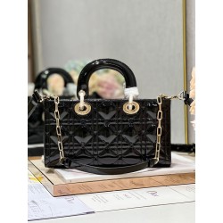 Dior Lady D-Joy Medium Bag In Black Patent Cannage Calfskin 670