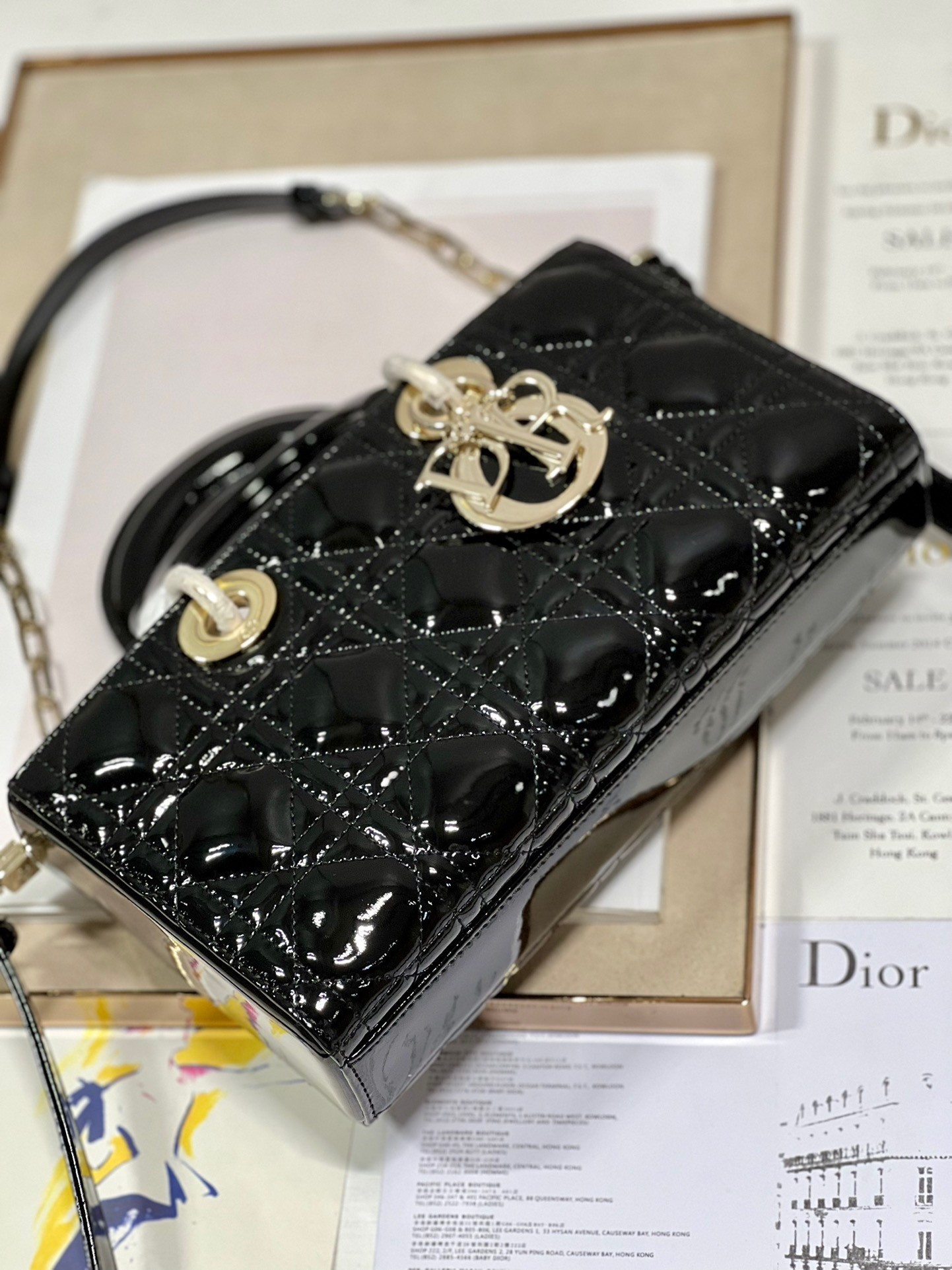 Dior Lady D-Joy Medium Bag In Black Patent Cannage Calfskin 670