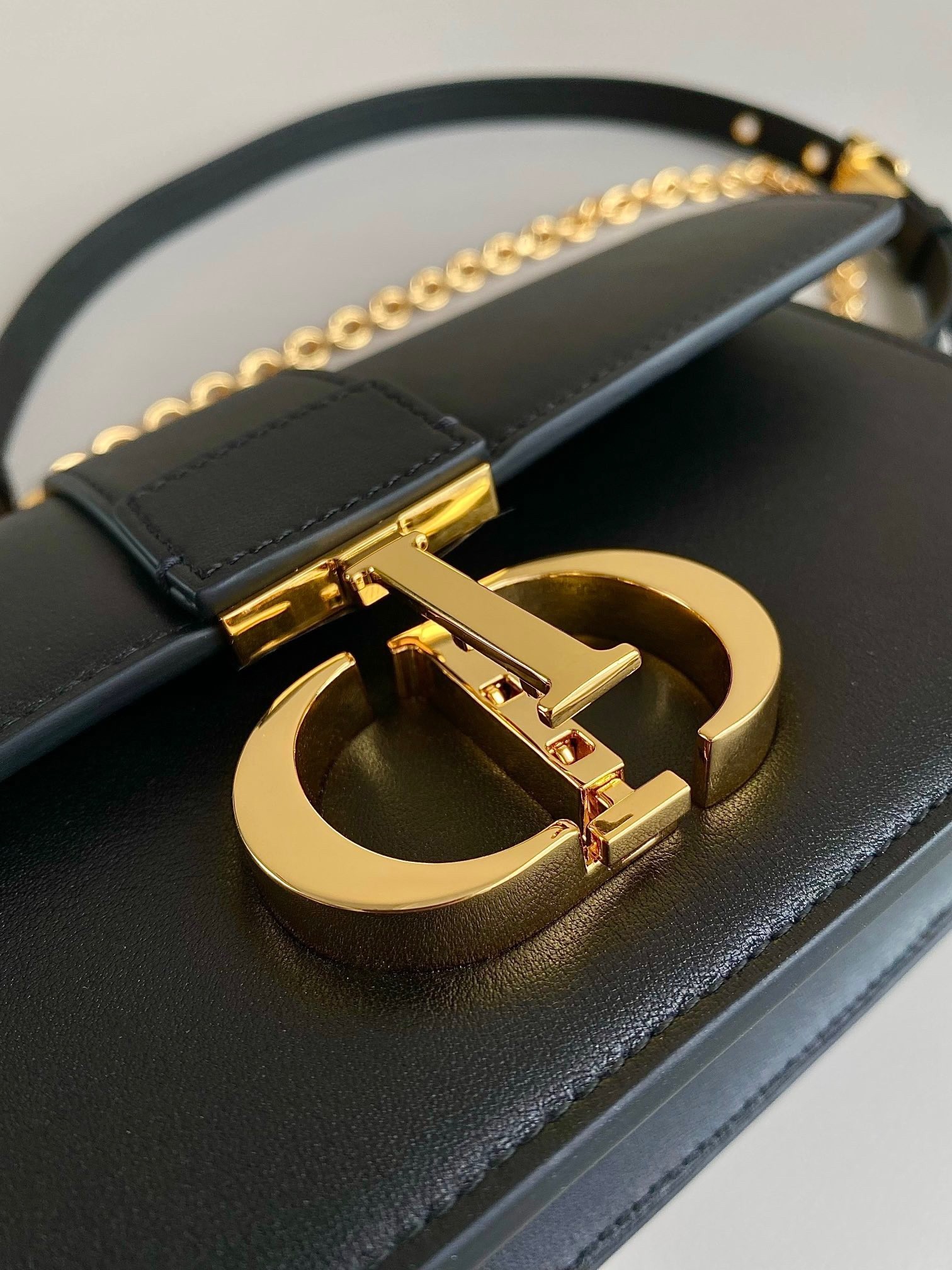 Dior 30 Montaigne East-West Bag with Chain in Black Calfskin 489