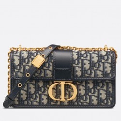 Dior 30 Montaigne East-West Bag with Chain in Blue Oblique Jacquard 527