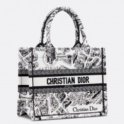 Dior Small Book Tote Bag In White Plan de Paris Embroidery 629