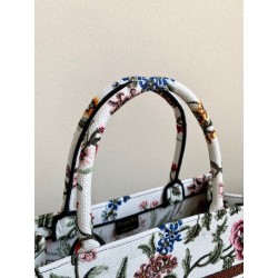 Dior Medium Book Tote Bag In White Dior Petites Fleurs Embroidery 656