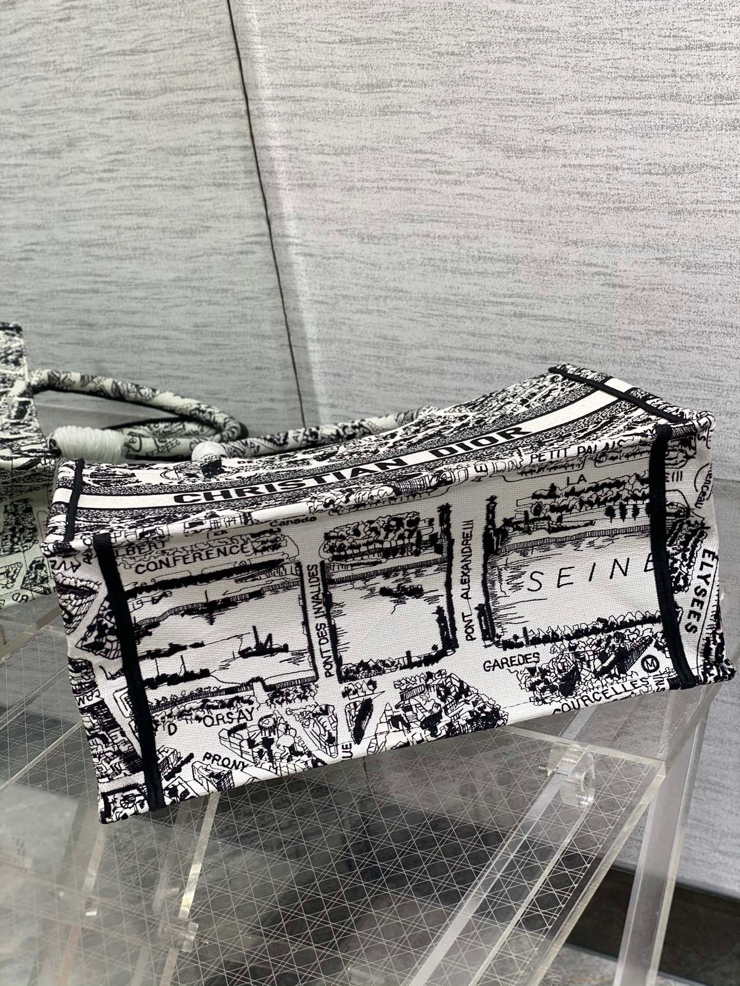 Dior Medium Book Tote Bag In White Plan de Paris Embroidery  720