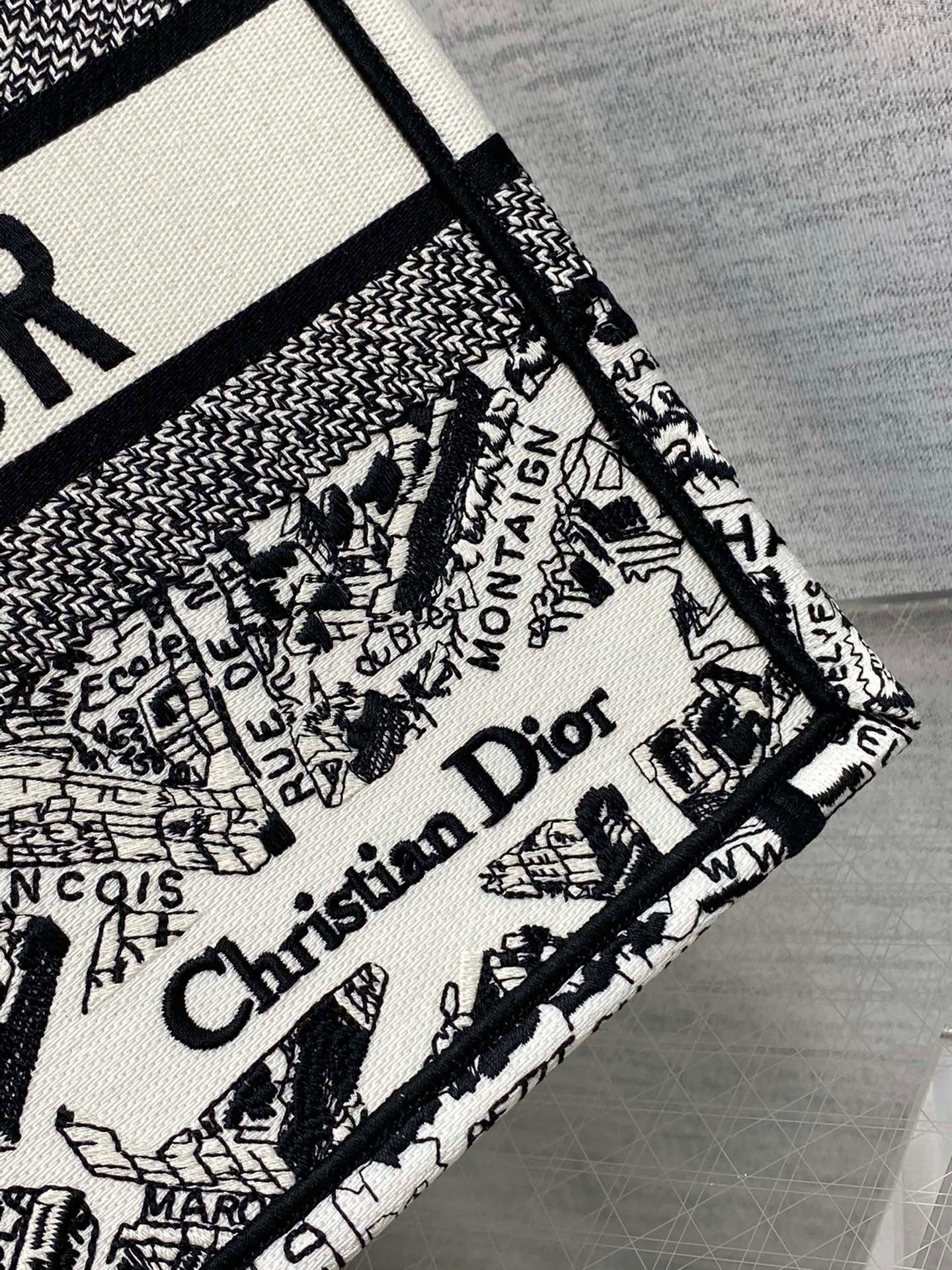 Dior Medium Book Tote Bag In White Plan de Paris Embroidery  720