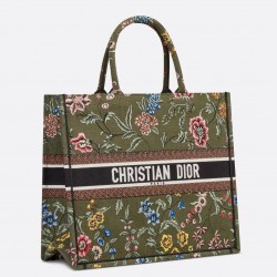 Dior Large Book Tote Bag In Green Dior Petites Fleurs Embroidery 746