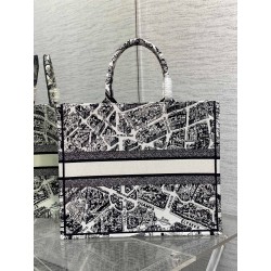 Dior Large Book Tote Bag In White Plan de Paris Embroidery 782