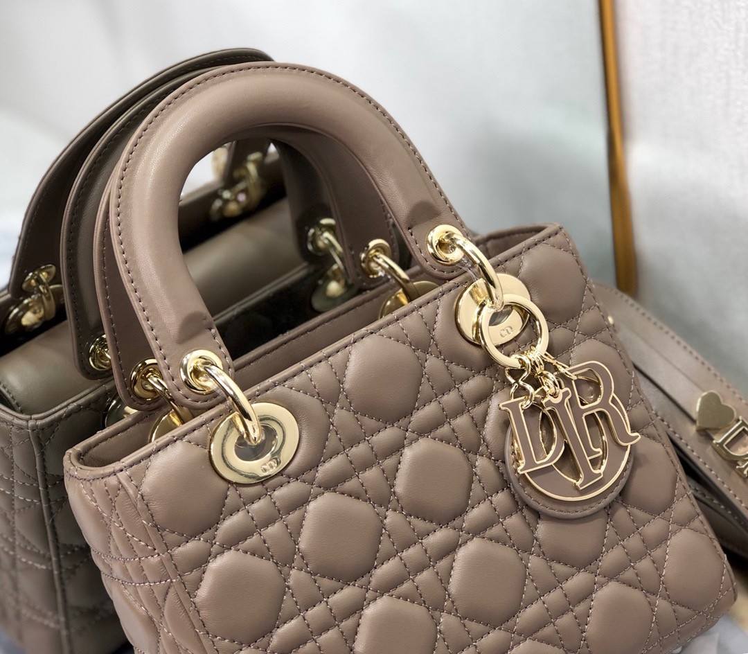 Dior Small Lady Dior My ABCDior Bag In Warm Taupe Cannage Lambskin 567