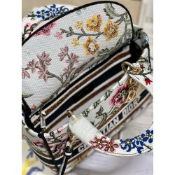 Dior Lady D-Lite Medium Bag In White Dior Petites Fleurs Embroidery 703