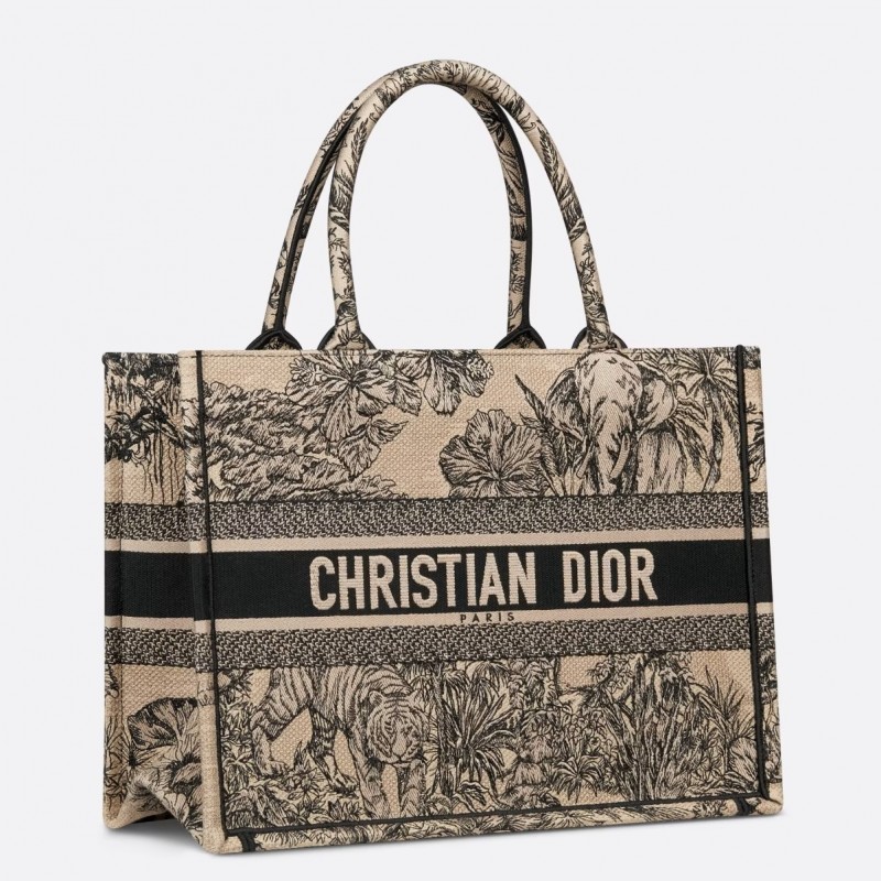 Dior Medium Book Tote Bag In Beige Toile de Jouy Voyage Embroidery 172