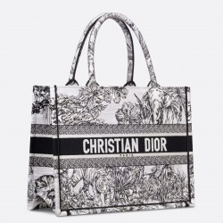 Dior Medium Book Tote Bag In White Toile de Jouy Voyage Embroidery 196