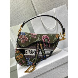 Dior Saddle Bag In Green Multicolor Dior Petites Fleurs Embroidery 095