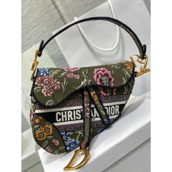 Dior Saddle Bag In Green Multicolor Dior Petites Fleurs Embroidery 095