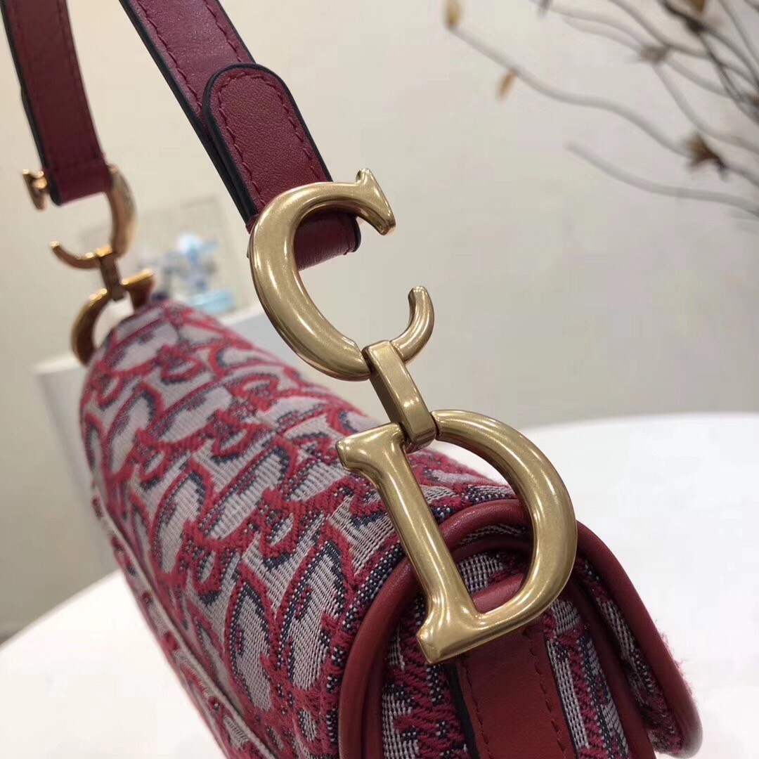 Dior Mini Saddle Bag In Bordeaux Oblique Jacquard Canvas 611