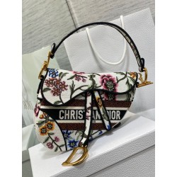 Dior Saddle Bag In White Multicolor Dior Petites Fleurs Embroidery 141