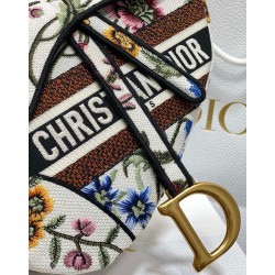 Dior Saddle Bag In White Multicolor Dior Petites Fleurs Embroidery 141