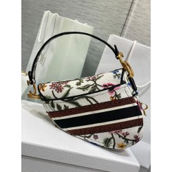 Dior Saddle Bag In White Multicolor Dior Petites Fleurs Embroidery 141